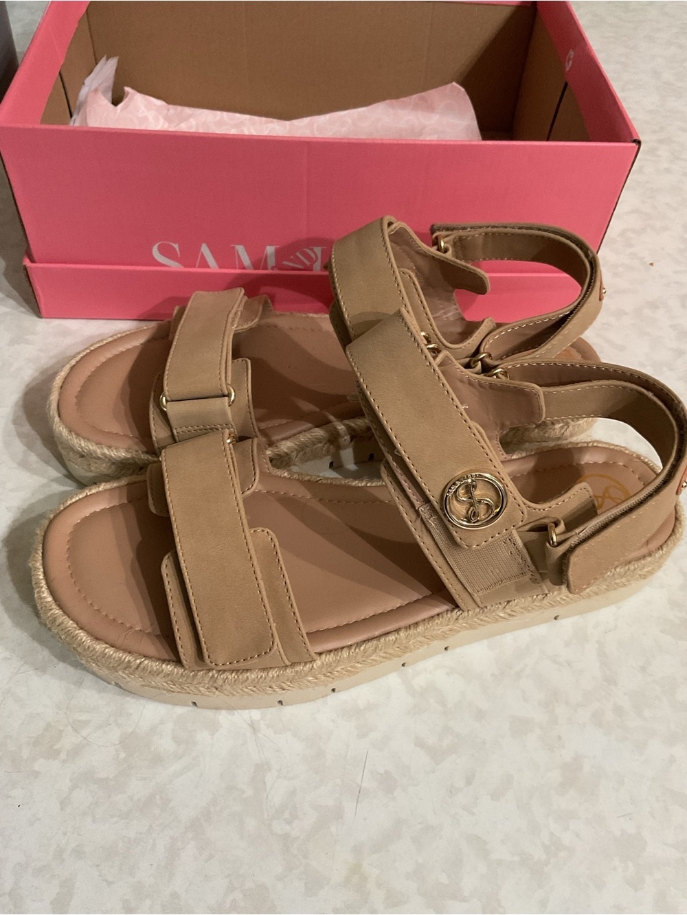 Sam & Libby Tan Platform Espadrille Sandals with Ankle Straps
